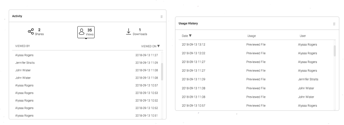 Two screenshots of reports in the Canto DAM.