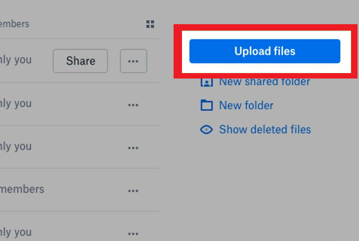 A screenshot of the 'upload files' button on Dropbox.