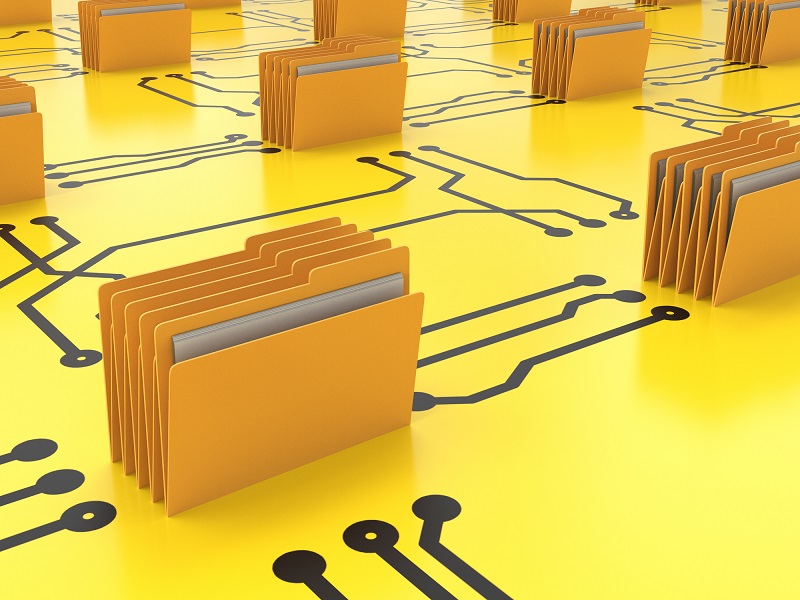 Digital folders on a yellow platform.