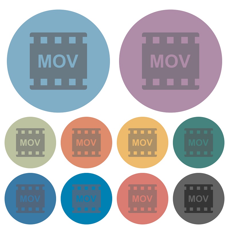 Ein Screenshot zeigt mehrfach das Logo von MOV-Video-Dateien in verschiedenen Farben.
