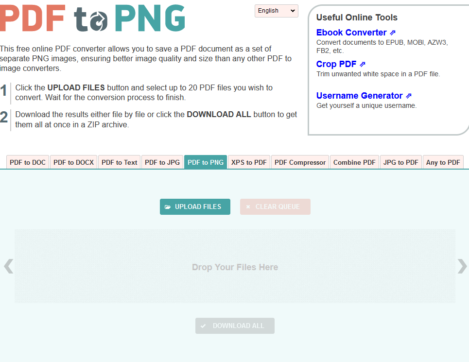 The PDFtoPNG interface.