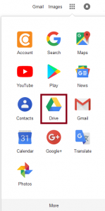 Abbildung des Dropdown-Menüs von Google, in dem das Symbol für Drive ausgewählt ist.