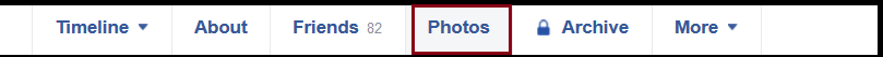 Das Menü von Facebook, bei dem die Schaltfläche 'Fotos' ausgewählt ist.