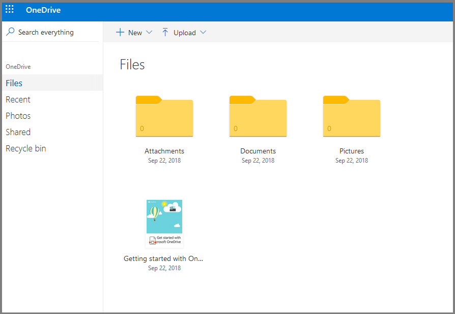 Ein Screenshot der Benutzeroberfläche von Microsoft OneDrive.