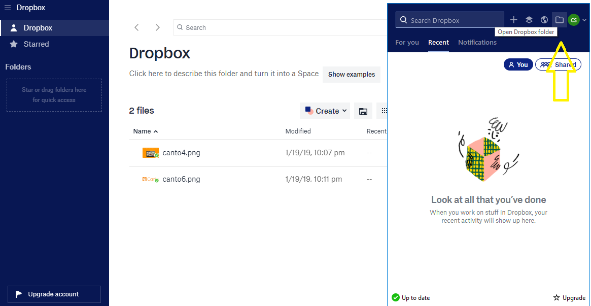 A screenshot of the Dropbox interface.