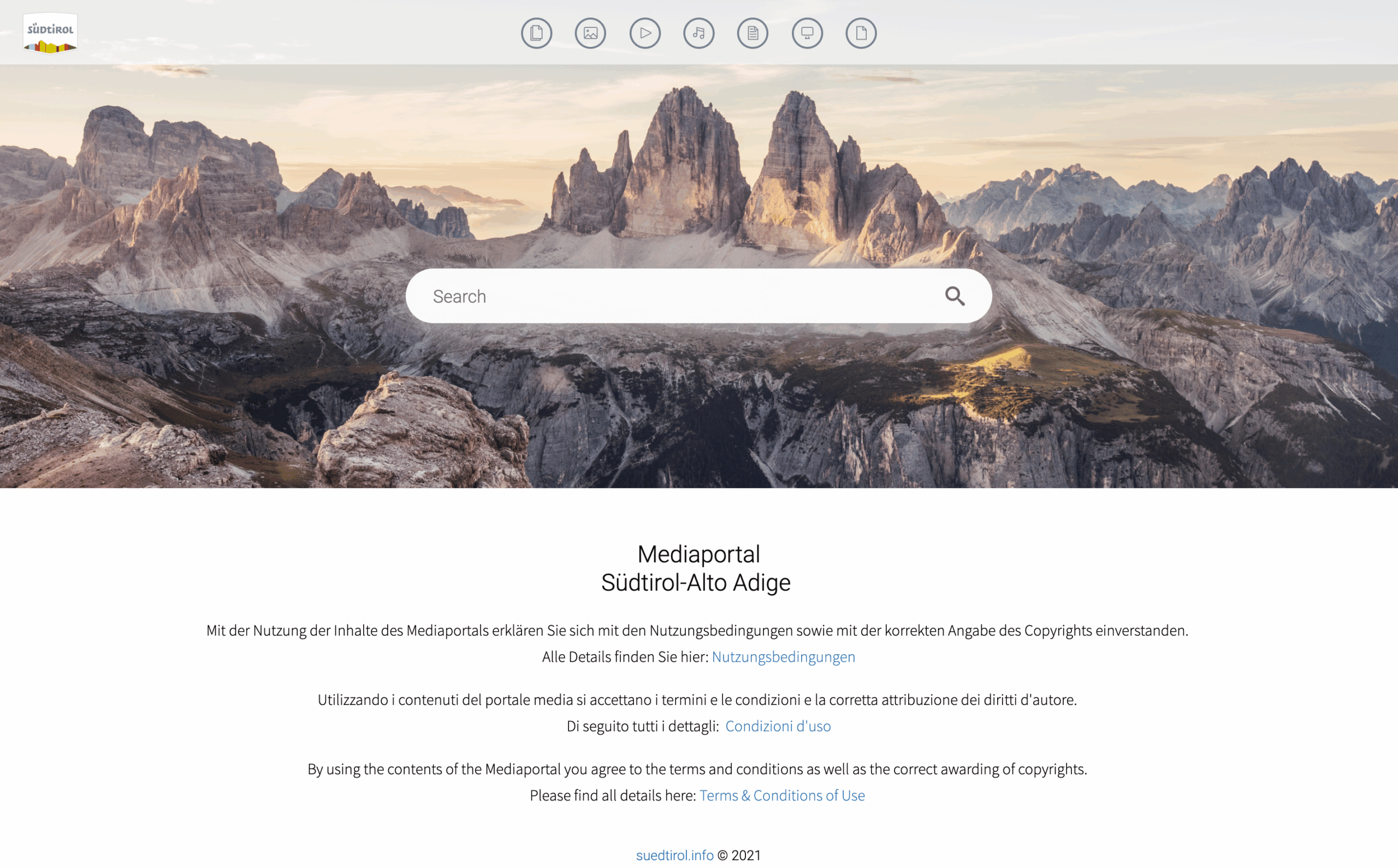 IDM Südtirol Screenshot Startseite Mediaportal für externe Nutzer