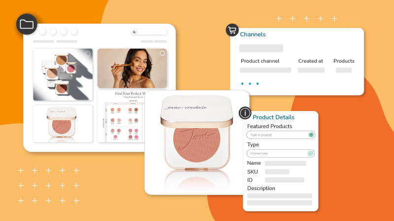 Bilder einer Make-up-Marke mit den wichtigsten Produktdetails, mit denen PIM einfach erklärt werden soll.