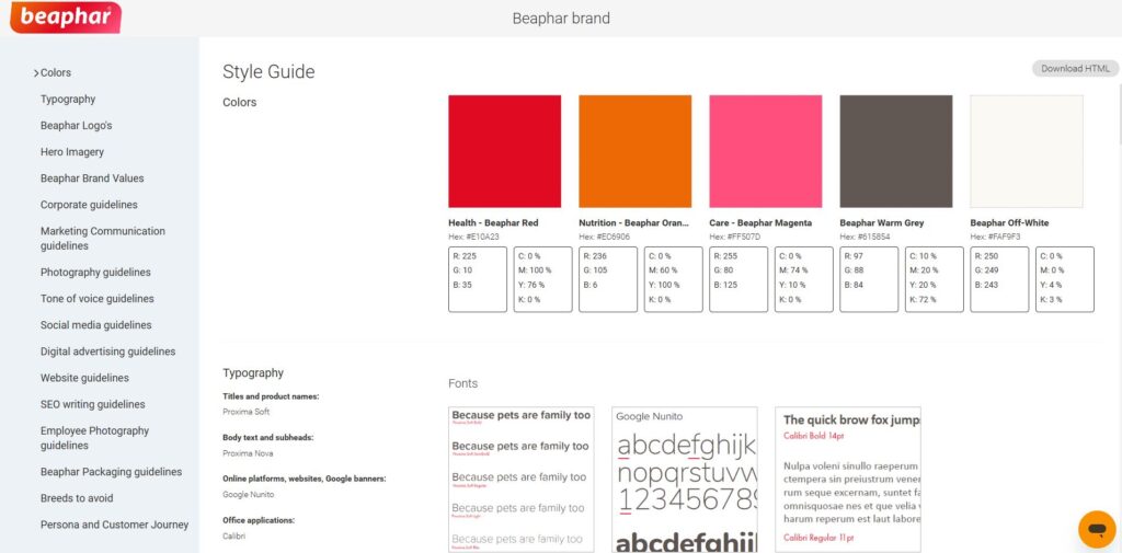 Beaphar's style guide using Canto's interactive Style Guide