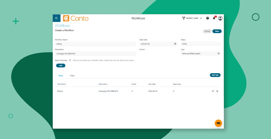 Ein Screenshot eines in Canto erstellten Workflows für Digital Asset Management.